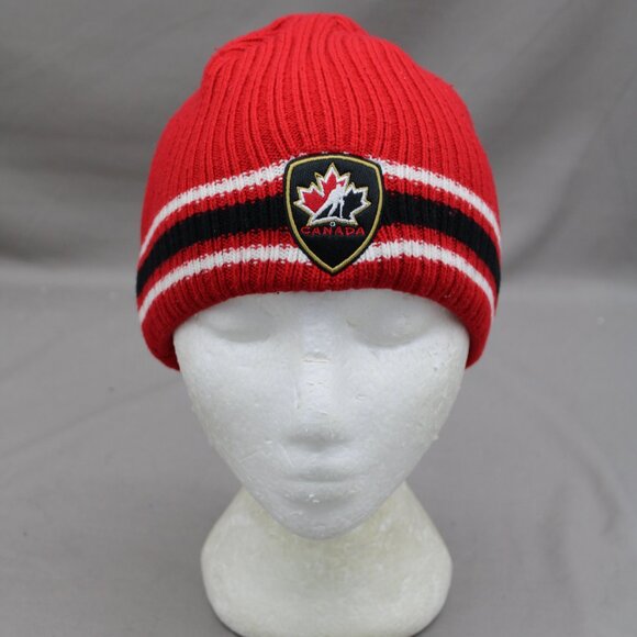 Team Canad Toque / Beanie - 3 Stripe with Crested Logo - Adult Stretch Fit - Picture 1 of 8